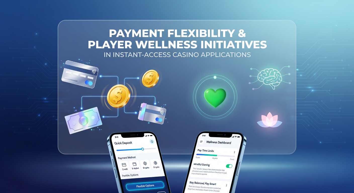 Mobile casino app interface showing flexible payment options and wellness tools