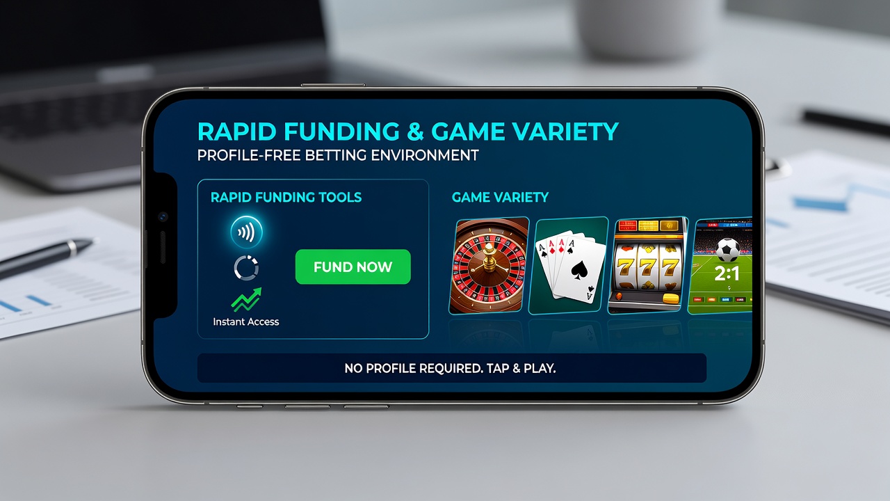 Mobile interface showing live dealer tables alongside slot options with quick deposit buttons in a profile-free betting environment